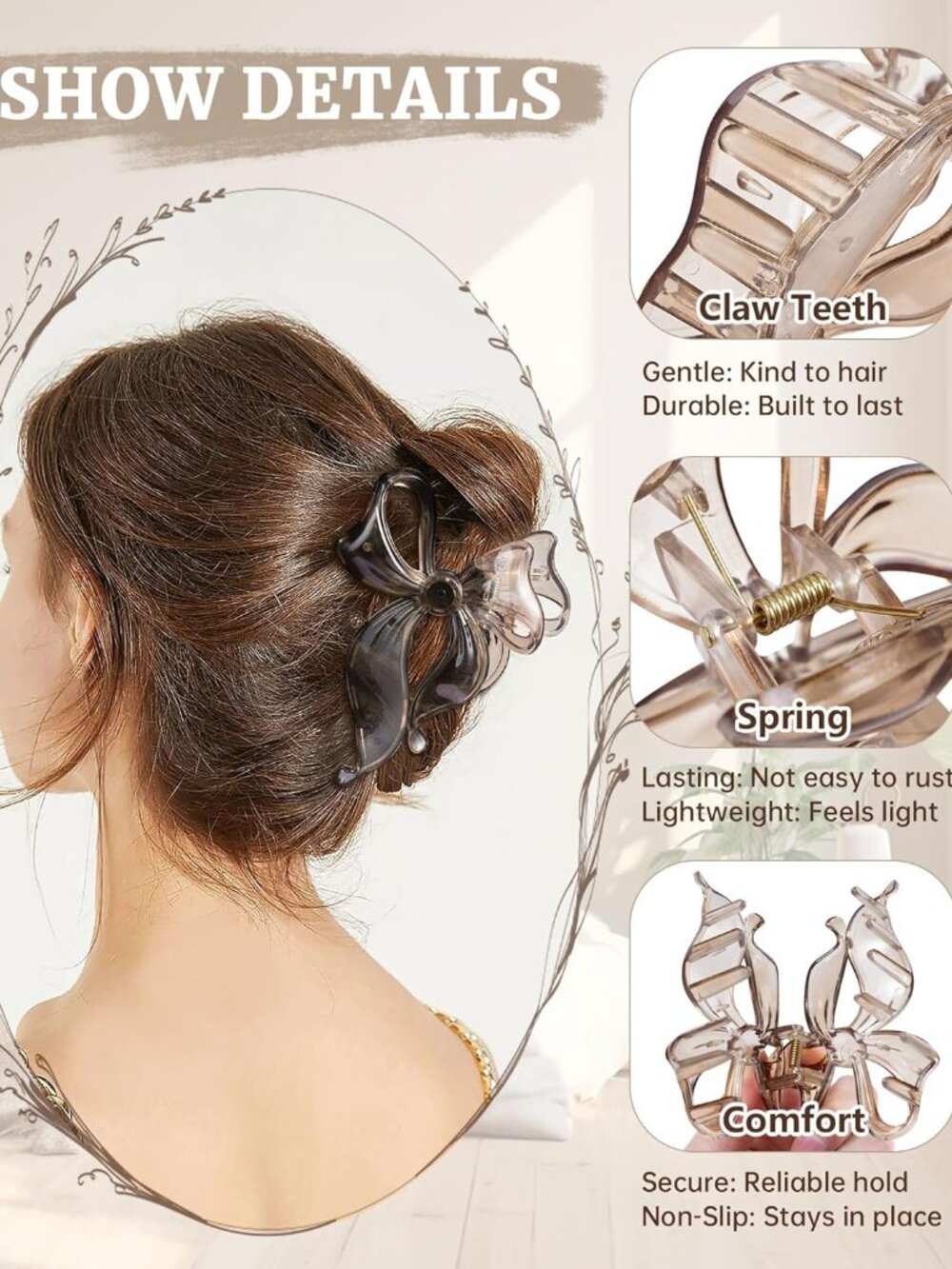 4 Pack Cute Bow Claw Clip for Women, Nonslip Large Matte Strong Hold Bows Hair C - Picture 3 of 7